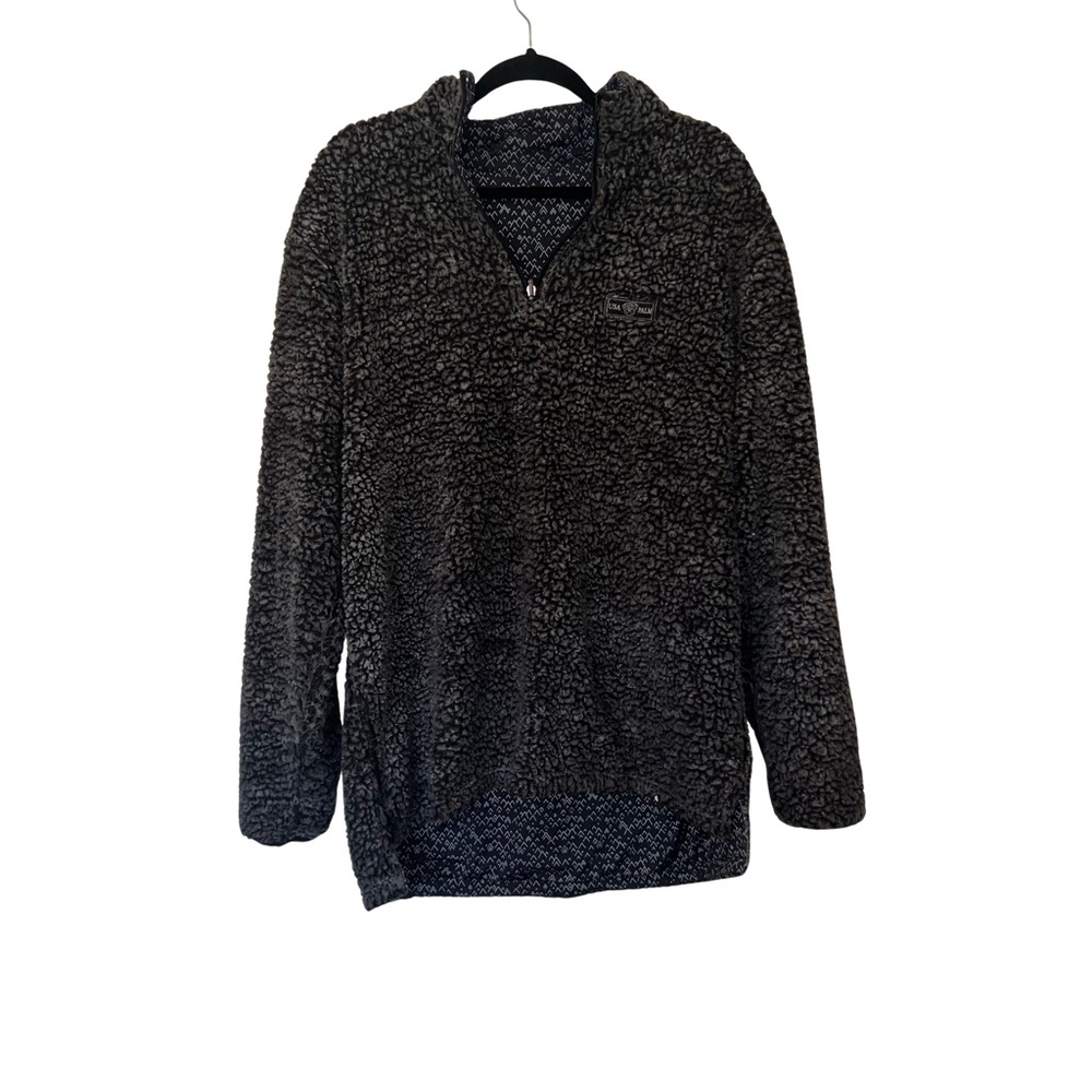 USA Palm Cozy Black Fleece Pullover